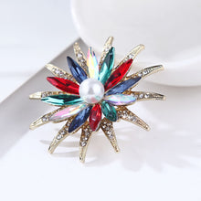 Load image into Gallery viewer, Fashion Bright Plated Gold Sunflower Imitation Pearl Brooch with Colorful Cubic Zirconia