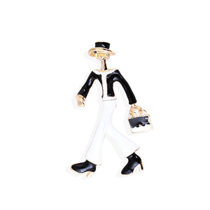 Fashion Personality Plated Gold Enamel Black and White Modern Girl Brooch