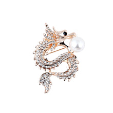Load image into Gallery viewer, Fashion Personality Plated Gold Chinese Zodiac Dragon Imitation Pearl Brooch with Cubic Zirconia