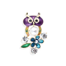 Load image into Gallery viewer, Fashion Simple Plated Gold Purple Owl Flower Imitation Pearl Brooch with Cubic Zirconia