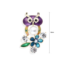 Load image into Gallery viewer, Fashion Simple Plated Gold Purple Owl Flower Imitation Pearl Brooch with Cubic Zirconia