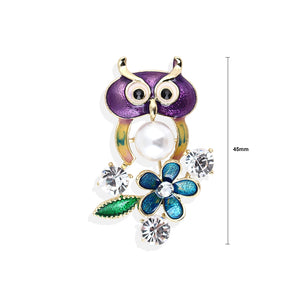 Fashion Simple Plated Gold Purple Owl Flower Imitation Pearl Brooch with Cubic Zirconia