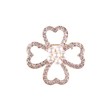 Load image into Gallery viewer, Fashion and Simple Plated Gold Four-leafed Clover Imitation Pearl Brooch with Cubic Zirconia