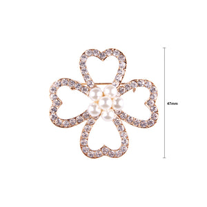 Fashion and Simple Plated Gold Four-leafed Clover Imitation Pearl Brooch with Cubic Zirconia