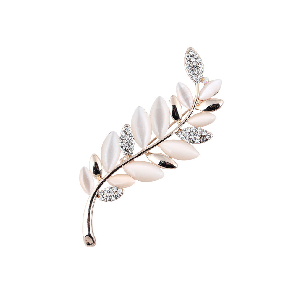 Fashion Simple Plated Gold Leaf Opal Brooch with Cubic Zirconia