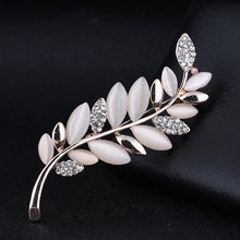 Load image into Gallery viewer, Fashion Simple Plated Gold Leaf Opal Brooch with Cubic Zirconia