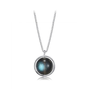 925 Sterling Silver Fashion Simple Geometric Round Bead Imitation Moonstone Pendant with Necklace