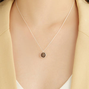 925 Sterling Silver Fashion Simple Geometric Round Bead Imitation Moonstone Pendant with Necklace