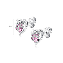 Load image into Gallery viewer, 925 Sterling Silver Simple and Cute Heart-shaped Dog Claw Stud Earrings with Pink Cubic Zirconia