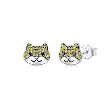 925 Sterling Silver Simple Cute Dog Stud Earrings with Cubic Zirconia