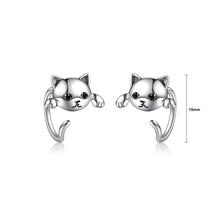 Load image into Gallery viewer, 925 Sterling Silver Simple Cute Cat Stud Earrings with Black Cubic Zirconia