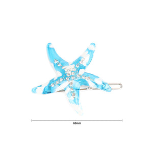 Fashion Simple Blue Starfish Hair Clip with Cubic Zirconia