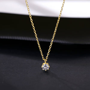 925 Sterling Silver Plated Gold Simple and Delicate Geometric Round Cubic Zirconia Pendant with Necklace