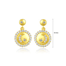 Load image into Gallery viewer, 925 Sterling Silver Plated Gold Simple Fashion Star-moon Round Earrings with Cubic Zirconia