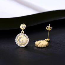 Load image into Gallery viewer, 925 Sterling Silver Plated Gold Simple Fashion Star-moon Round Earrings with Cubic Zirconia