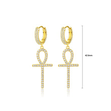 Load image into Gallery viewer, Simple and Creative Plated Gold Cross Earrings with Cubic Zirconia