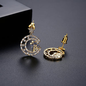 Fashion Temperament Plated Gold Moon Star Earrings with Cubic Zirconia