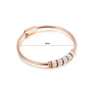 Simple Temperament Plated Rose Gold Transfer Beads Cubic Zirconia 316L Stainless Steel Bangle