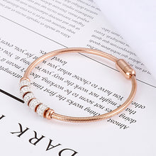 Load image into Gallery viewer, Simple Temperament Plated Rose Gold Transfer Beads Cubic Zirconia 316L Stainless Steel Bangle