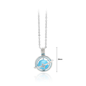 925 Sterling Silver Fashion Simple Geometric Planet Blue Opal Pendant with Necklace