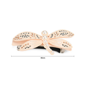 Fashion and Simple White Dragonfly Imitation Pearl Hair Slide with Cubic Zirconia