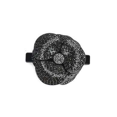 Fashion and Elegant Black Flower Large Hair Slide with Cubic Zirconia