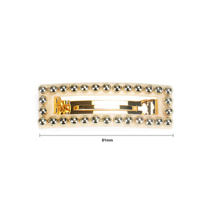 Fashion and Simple Plated Gold Hollow Geometric Rectangular Round Bead Hair Slide