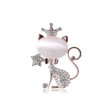 Load image into Gallery viewer, Fashion and Lovely Plated Gold Cat Imitation Opal Brooch with Cubic Zirconia