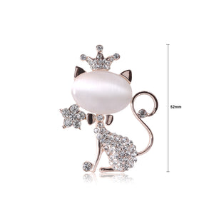 Fashion and Lovely Plated Gold Cat Imitation Opal Brooch with Cubic Zirconia