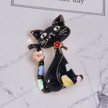Load image into Gallery viewer, Simple and Cute Enamel Black Cat Brooch