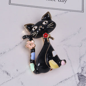 Simple and Cute Enamel Black Cat Brooch