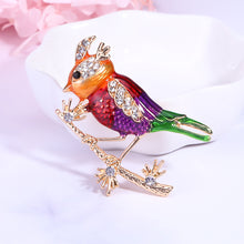 Load image into Gallery viewer, Fashion and Lovely Plated Gold Enamel Red Bird Brooch with Cubic Zirconia