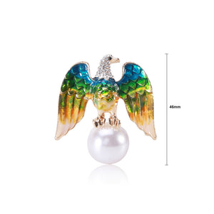 Fashion and Elegant Plated Gold Enamel Blue Eagle Imitation Pearl Brooch with Cubic Zirconia