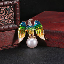 Load image into Gallery viewer, Fashion and Elegant Plated Gold Enamel Blue Eagle Imitation Pearl Brooch with Cubic Zirconia