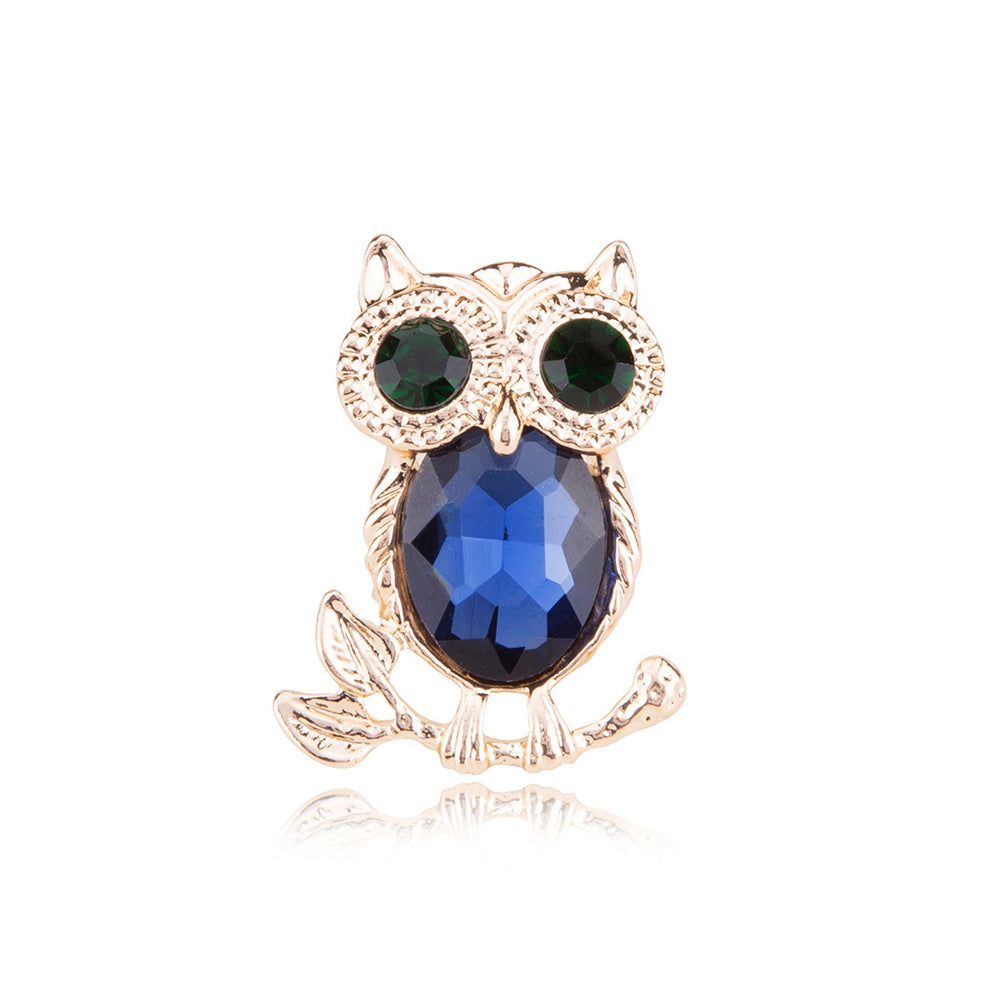 Fashion and Cute Plated Gold Owl Brooch with Blue Cubic Zirconia