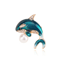 Load image into Gallery viewer, Fashion Cute Blue Dolphin Imitation Pearl Brooch with Cubic Zirconia