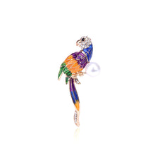 Load image into Gallery viewer, Fashion and Elegant Plated Gold Enamel Color Parrot Imitation Pearl Brooch with Cubic Zirconia