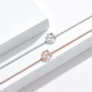 925 Sterling Silver Plated Rose Gold Simple Cute Cat Bracelet