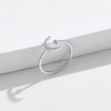 Load image into Gallery viewer, 925 Sterling Silver Fashion Simple Moon Star Adjustable Open Ring with Cubic Zirconia
