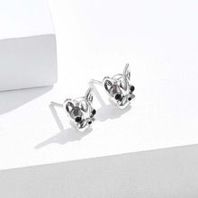 Load image into Gallery viewer, 925 Sterling Silver Simple Cute Bulldog Puppy Stud Earrings with Black Cubic Zirconia