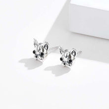 Load image into Gallery viewer, 925 Sterling Silver Simple Cute Bulldog Puppy Stud Earrings with Black Cubic Zirconia