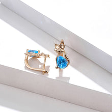 Load image into Gallery viewer, Simple and Cute Plated Champagne Gold Cat Stud Earrings with Blue Cubic Zirconia