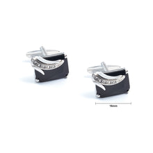 Load image into Gallery viewer, Simple Temperament Geometric Rectangle Black Cubic Zirconia Cufflinks