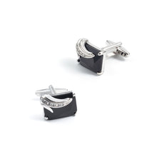 Load image into Gallery viewer, Simple Temperament Geometric Rectangle Black Cubic Zirconia Cufflinks