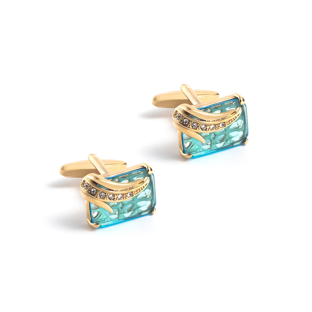 Simple and Fashion Plated Gold Geometric Cufflinks with Blue Cubic Zirconia