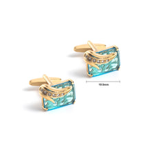 Load image into Gallery viewer, Simple and Fashion Plated Gold Geometric Cufflinks with Blue Cubic Zirconia