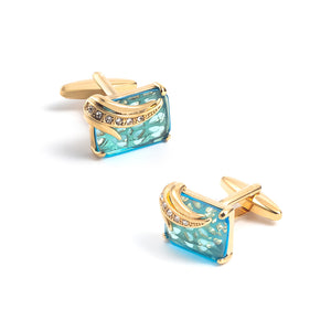 Simple and Fashion Plated Gold Geometric Cufflinks with Blue Cubic Zirconia