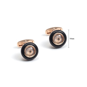 Simple Temperament Plated Rose Gold Black Geometric Round Cufflinks with Cubic Zirconia