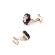 Load image into Gallery viewer, Simple Temperament Plated Rose Gold Black Geometric Round Cufflinks with Cubic Zirconia