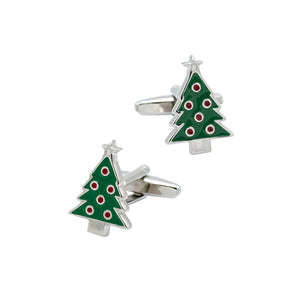 Fashionable Simple Enamel Christmas Tree Cufflinks